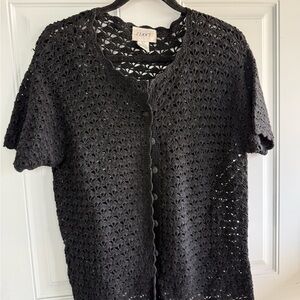 JENNY Black Crochet Button-Up Cardigan